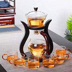 RORA Lazy Kungfu Glass Tea Set Semi Automatic Drip Rotating with Infuser Glass Teapot Set (6 cups) by RORA