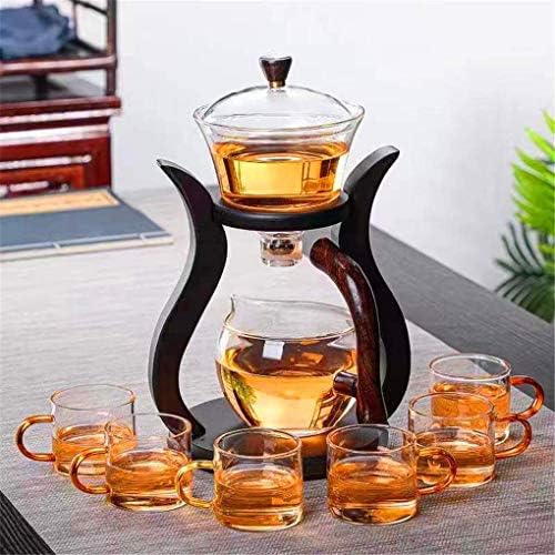 RORA Lazy Kungfu Glass Tea Set Semi Automatic Drip Rotating with Infuser Glass Teapot Set (6 cups) by RORA