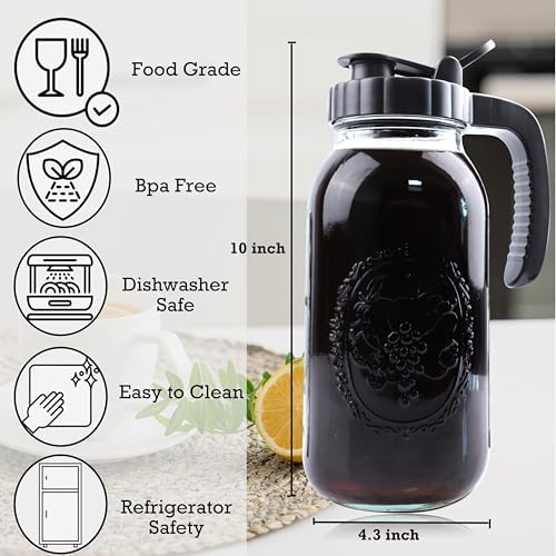 Cold Brew Coffee Maker Half Gallon 2 Set Glass Mason Jar Pitcher With Spout Lid Filter 2 Quart Wide Mouth Iced Tea Brewing Jug Heavy Duty Handle Airtight & Leak-Proof Pitcher For Fridge Sun Tea 64 OZ - Image 2