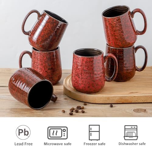 HASENSE Coffee Mugs Set of 6, 15 Ounce Ceramic Coffee Cups Set with Handle, Large Tea Mug for Kitchen, Red Cup for Tea,Cocoa, Milk, Christmas Gift for Women and Men, Dishwasher and Microwave Safe - Image 4