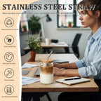 12 Packs Ribbed Glass Tumbler with Lid and Straw 16 oz Cute Ice Coffee Cup Set Bulk Vasos de Vidrio Con Tazas Para Cafe Cocina Accesorios Home Bar Accessories New Home House Warming Gift Kitchen Stuff - Image 4