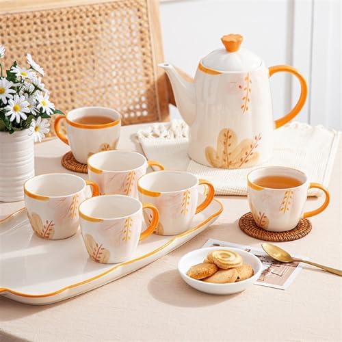 Water Pitcher Household Cold Kettle, Essential Ceramic Tea Set for Home, 8-piece Set, Creative Floral Tea Set, Souvenir Gift Water Jug - Image 4