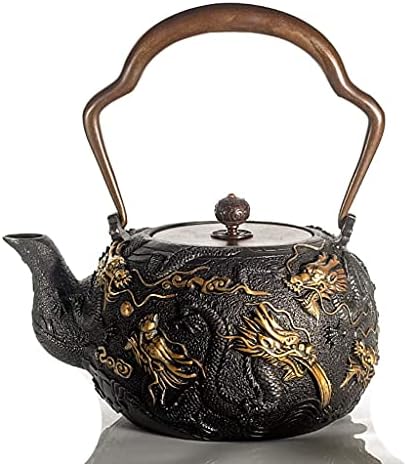 Cast Iron Teapot Tetsubin Tea Kettle 1.3L - Gilding Nine Dragon Pattern to Keep Tea Warm by Unknown