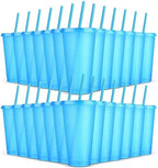 24 Pack Plastic Tumblers with Lids and Straws, Reusable Colorful Cups for Parties, Birthdays, Iced Coffee, Travel, Cold Drink Bulk Tumblers (24 oz, Blue) by LEIFEOSH