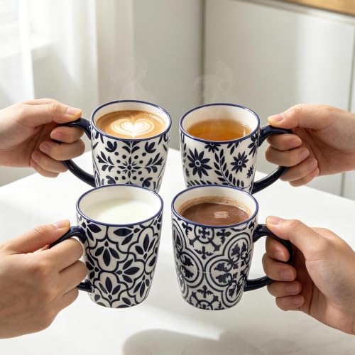 Blue Coffee Mugs Set of 4, Ceramic 16oz Tea Cup with Large Handle - Image 5