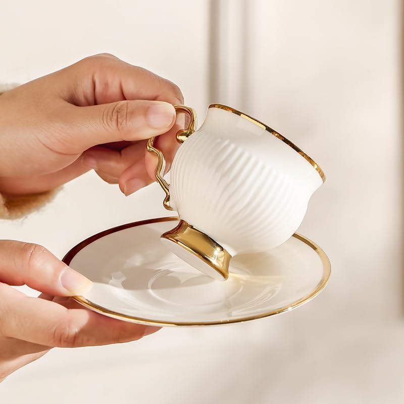 White gold ceramic coffee mug and tray set, 18-piece set of 3.5 oz small coffee cups, coffee mug sets, teacup and sets, adult tea set sets, tea party sets suitable for cappuccino, latte, mocha - Image 7