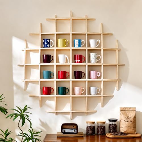 46 x 46 Inch Oversize Wooden Coffee Mug Display Shelf for Wall by Sicrifety