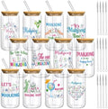 Teenyyou 12 Set of Mahjong Glass Cup with Bamboo Lid and Glass Straw 16oz Mahjong Glasses Jar Summer Drinking Cups Beer Iced Coffee Cup Tumbler Mugs for Women Men Birthday Party or Game Night Gifts by Teenyyou