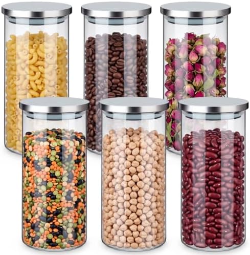 6 Pcs 44oz Clear Canisters Set for Kitchen, Glass Jars with Lids by Unknown