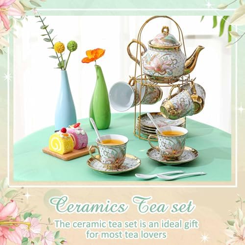 Zhehao 20 Pcs Porcelain Tea Set for Adult, with Metal Holder, Heritage - Image 5