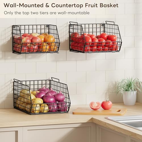 3-Tier Stackable Wire Baskets, Fruit and Vegetable Storage for Counter - Image 2