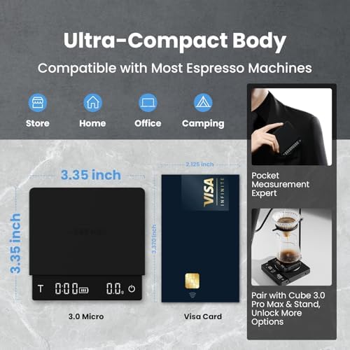 MHW-3BOMBER Super Mini Espresso Scale with Timer, Digital Coffee Scale with Espresso/Pour Over/Manual Mode, Rechargeable Coffee Bean Scale, Portable Scale with a Storage Bag for Outdoor Use,ES5788B - Image 3