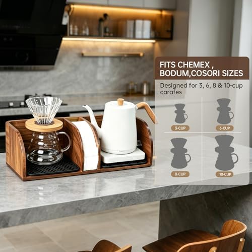 Acacia Coffee Bar Station Organizer Stand Caddy for Chemex Pour Over Maker - Image 5
