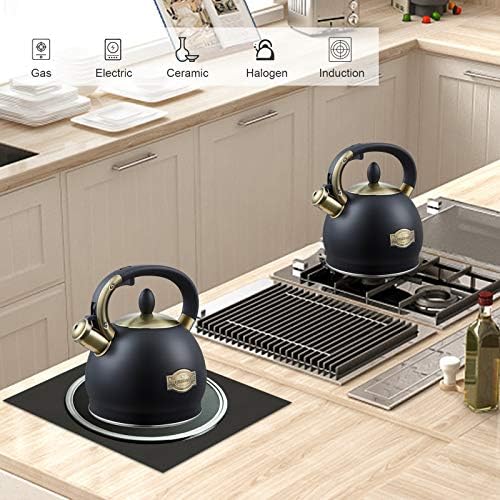 Stove Top Whistling Tea Kettle- Stainless Steel Teakettle Teapot with Ergonomic Handle 2.6 Quart(Black) - Image 7