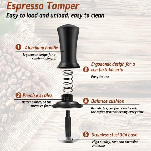 53mm Coffee Espresso Tamper Set, 22PCS Espresso Machine Accessories with Espresso Tamper, WDT Tool, Coffee Stirrer, Frothing Pitcher, Latte Art Pen, Tamper Mat, Coffee Stencils for Espresso Machine - Image 3