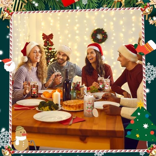 6 Pack Christmas Glass Cups Gifts, 16 oz Xmas Glass Tumbler, Classic Style - Image 5