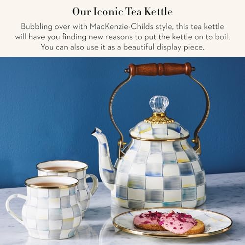 MACKENZIE-CHILDS Tea Kettle, 2 Quarts, Gray-and-White Sterling Check - Image 2