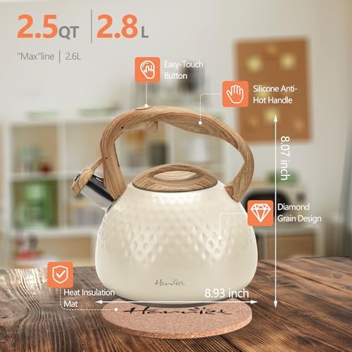 harriet Tea Kettle, Tea Pot for Stovetop, 2.5QT Whistling Kettle with 5-Layers bottom, Food Grade Stainless Steel Kettles with Hot-Resistant Handle Gas Electric Applicable - Image 6