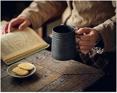 Large Handmade Pottery Coffee Mug, Unique Metallic Glazed Ceramic Drinking Cup Coffee Cup with Big Handle for Home, Office or Gifts, Microwaveable, Annular Texture 16 oz - Image 3