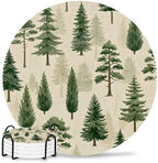 Green Christmas Tree Absorbent Ceramic Coasters Set of 4 with Holder, Xmas Pine Trees Natural Forest Rustic 4" Round Drink Coasters with Cork Base, Coffee Mugs Mats for Housewarming Gift/Bar/Party by Unknown
