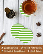 Coasters for Drinks Set of 6, Green and White Stripes Ceramic Cup Mat, Absorbent Ceramic Stone Coasters with Cork Base for Coffee, Cups, Wooden Table, Home Decor 4 Inch - Image 4