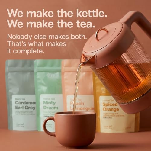 Viante Nina Electric Tea Kettle Gift Set with 4 Loose Leaf Teas, 1.5L Glass and Stainless Steel, Zero Plastic Water Path, 4 Temperature Presets, Removable Infuser, Up to 132 Cups (Terracotta) - Image 2