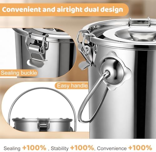 iplusmile Stainless Steel Airtight Canisters Container: 112 fl oz Airtight Clamp Lid Kitchen Food Storage Bucket for Rice Flour Grain Coffee Bean Flour Oil Sugar Milk - Image 5