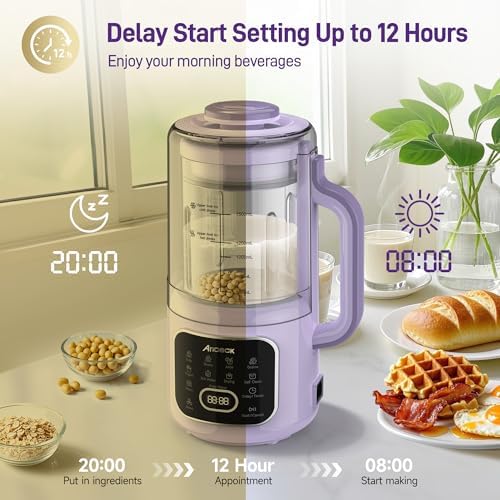 11-in-1 Nut Milk Maker - Automatic Multi-Function Milk Machine for Almond Milk, Oat, Soy, Yogurt,Juice with Self-Cleaning, Delay Timer, Keep Warm Ultra-Quiet(Purple) - Image 5