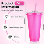 24 Pack Plastic Tumblers with Lids and Straw, Reusable Cups with Lids and Straws Colorful Cups for Cold Drink Iced Coffee, Plastic Tumbler Bulk for Party Birthday Gifts (24 oz, Pink) - Image 2