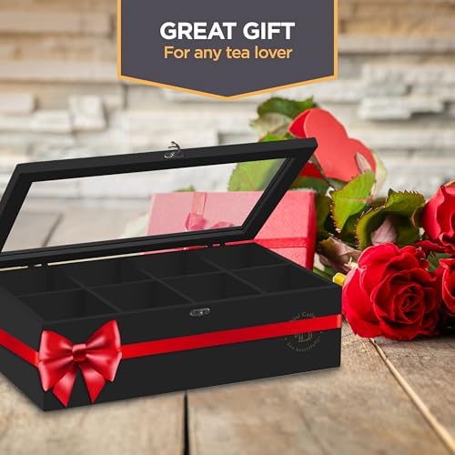 Bambüsi Tea Bag Organizer - Bamboo Tea Box Organizer Storage Box, Tea Bag Holder with Acrylic Window, Magnetic Lid Keeps Tea Bags Fresh - Ideal Gifts Tea Organizer Caddy (Tea Not Included) - Black - Image 4