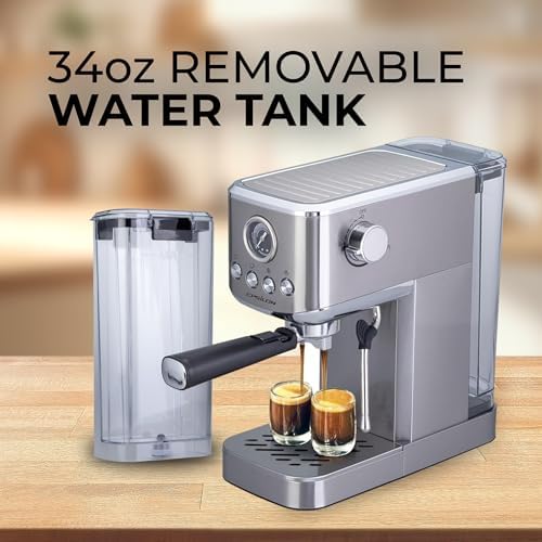 Epsilon Coffee Machine with Milk Frother, Compact 20-Bar Espresso Maker, Hot and Iced Coffee Maker with Removable Water Tank, Cold Brew Feature, and Steam Wand, 1.2L Capacity - Stainless Steel - Image 4