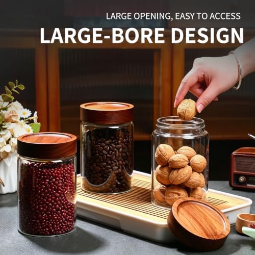 2 Pcs 30 fl.oz Glass Jars with screw Acacia Lids, Food Storage Containers with Airtight Lid,Coffee Container Jar Set for coffee bean,Nut, Candy, Cereal, Snacks,Overnight Oats,Tea,Spice - Image 6