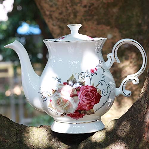 European Style Ceramic Flower Teapot Coffee Pot Water Pot Porcelain Gift Large 5.5 Cups (1, Rose) - Image 4