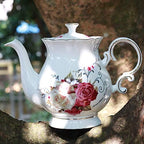 European Style Ceramic Flower Teapot Coffee Pot Water Pot Porcelain Gift Large 5.5 Cups (1, Rose) - Image 4