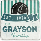 Infusion Colorful Grayson Family Name & Year Stripe Design - Personalized Tumbled Travertine Coasters - Set of 4 - Image 4