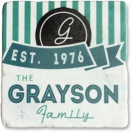 Infusion Colorful Grayson Family Name & Year Stripe Design - Personalized Tumbled Travertine Coasters - Set of 4 - Image 4