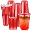 tchrules 100Pcs 16oz Red Plastic Disposable Party Cups with Lids and Straws by TCHRULESHOME