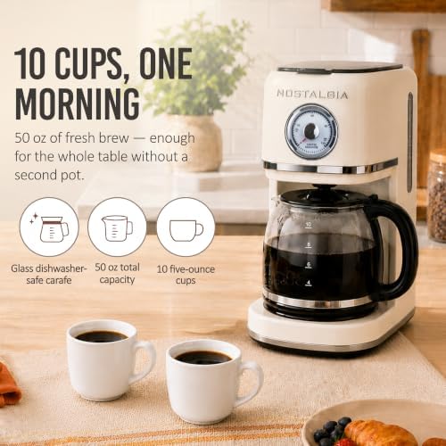 Nostalgia Classic Retro 10 Cup Coffee Maker, Cream - Image 3