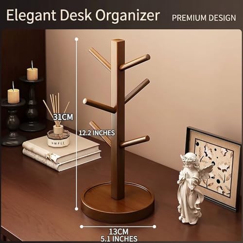 Moso Bamboo Tree Shape Cup Holder Stand, 6 Tier Space Saving Mug Rack for Countertop, Sturdy Wall Mount Alternative for Kitchen & Coffee Bar, 12.2in - Image 2