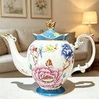 Bone China Tea Set, Vintage Floral Tea Sets for Adults, 21-Piece Blue Porcelain Tea Sets for 6, Bird Tea Cup Set with Teapot, Sugar Bowl, Creamer, Gold Trim, Perfect Gift for Tea Lovers - Image 3