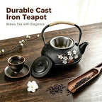 Japanese Style Tea Pot Kettle Tetsubin Gift Cast Iron Teapot with Stainless Steel Infuser for Stovetop Safe Coated Plum Blossom & Bamboo Pattern 650ml/22oz (Blossom & Bamboo (22oz)) - Image 2
