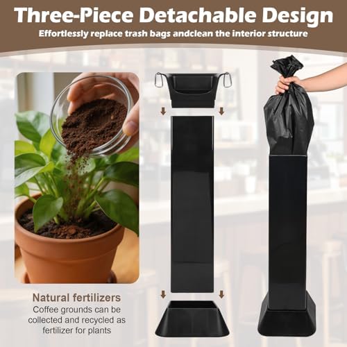 Extra Large Freestanding Espresso Coffee Knock Box with Garbage Bags for coffee shops restaurants home kitchens,Espresso Coffee Grounds Floor Standing Knock Box with Towels and Hook - Image 7