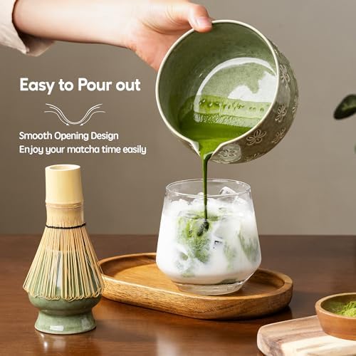 Matcha Whisk Set, Ceramic Matcha Set, 6 Pcs Matcha Kit Includes Matcha Bowl, Matcha Whisk with Holder, Bamboo Scoop, Scoop Rest, Sifter, Ceremonial Matcha Tea Set, Perfect Gifts, Green - Image 3