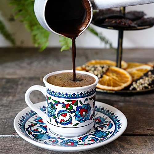 Turkish Coffee Cup Set of 6 with Saucers & Holder – Ceramic, Dishwasher-Safe, Keeps Warm – Patterned Turkish Espresso Cups Set for Home & Office (Set Of 6) - Image 3