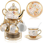 Zhehao 20 Pcs Porcelain Tea Set for Adult, with Metal Holder, Delicate by Zhehao