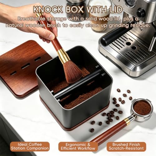 Wooden Espresso Coffee Knock Box with Lid Stainless Steel - Image 5