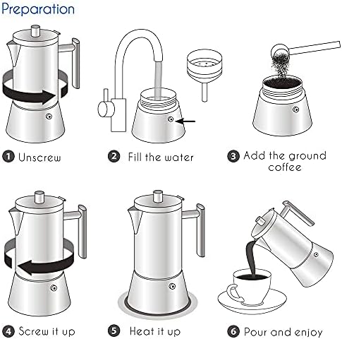 Easyworkz Diego Stovetop Espresso Maker 4Cup 6.8 oz Induction Moka Pot, Bundled with Retro Stainless Steel Coffee Spoon With Black Walnut Handle,10g - Measuring Spoon - Image 5