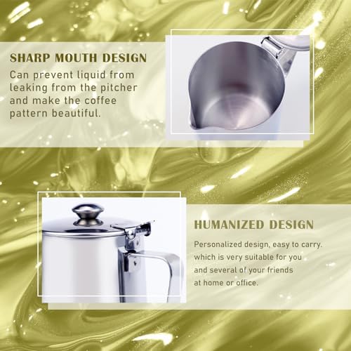 DOERDO Milk Pitcher 600ml Stainless Steel Coffee Cup Mug Milk Frothing Pitcher Jug with Handle for Office Kitchen - Image 3