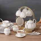 ufengke 15 Pieces Simple White English Ceramic Tea Sets,Tea Pot,Bone China Cups with Metal Holder Matching Spoons,Afternoon Tea Set Service Coffee Set - Image 2