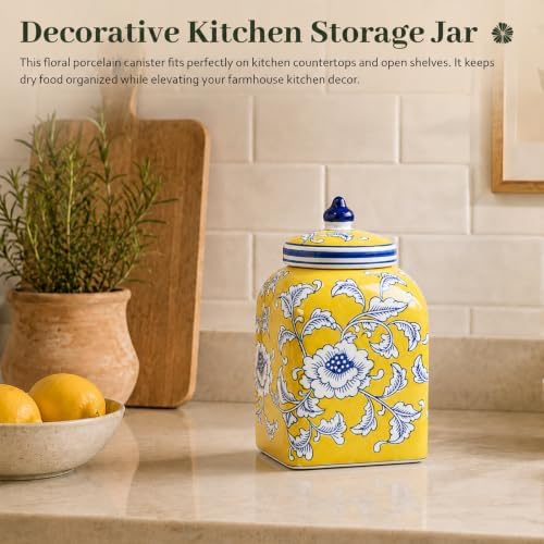 Ceramic Tea Canister with Airtight Lid, 10" H Kitchen Decor Jar for Loose Leaf Tea & Coffee Bean Storage, Hand-painted Chinoiserie Ginger Jars for Home Decor, 121 fl oz - Yellow Peony - Image 6